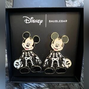 Disney Baublebar Mickey Enamel Skeleton Dangle Earrings NWT GLOW IN THE DARK